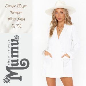 SMYM Escape Blazer Romper in White Linen, Sz XL